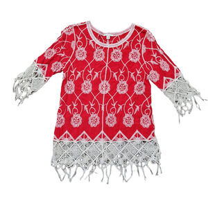 C Est. 1946 red boho fringe embroidered top women's medium beach cover